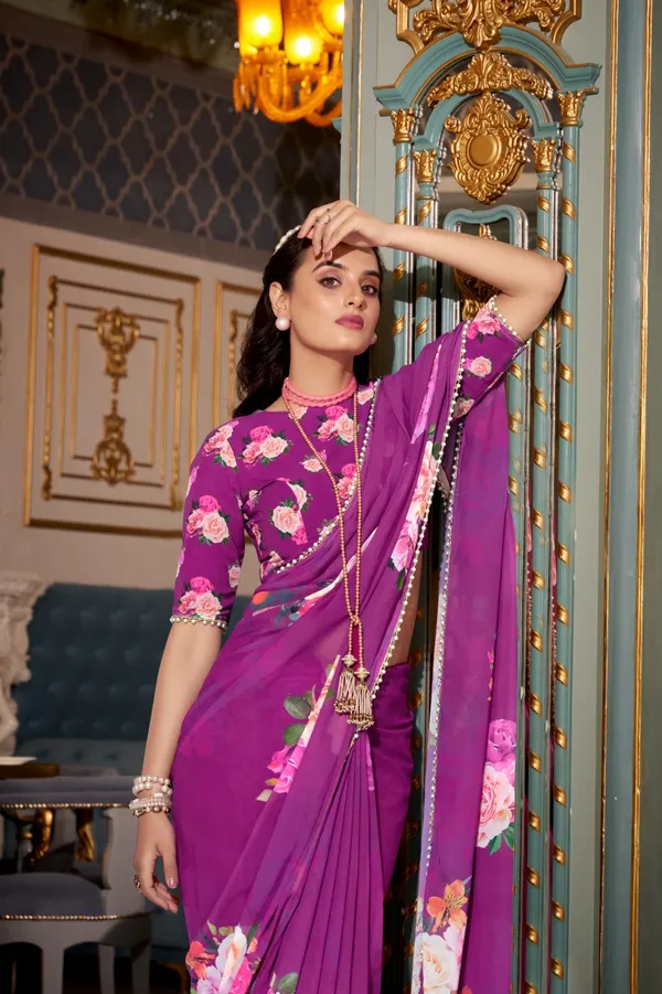 Purple_georgette_printed_saree_with_Pearl_lace_border_For_Women