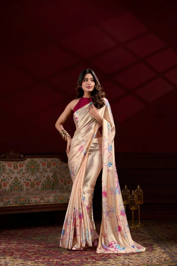Cream_Satin_Silk_Digital_printed_saree_with_Pearl_lace_border_For_Women