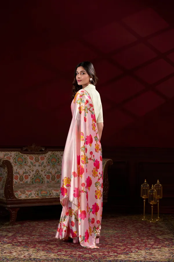 Peach_Satin_Silk_Digital_printed_saree_with_Pearl_lace_border_For_Women