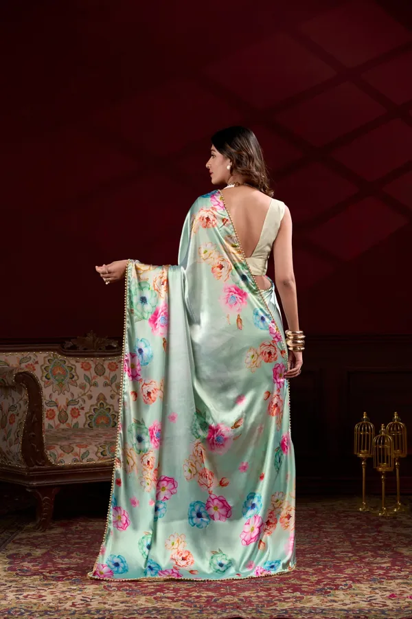 Green_Satin_Silk_Digital_printed_saree_with_Pearl_lace_border_For_Women