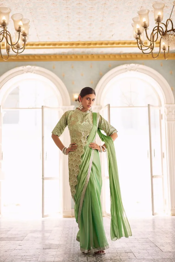 Green_Chinon_Ready_To_Wear_Saree_With_Fully_Embroidered_Stylist_Blouse_For_Women