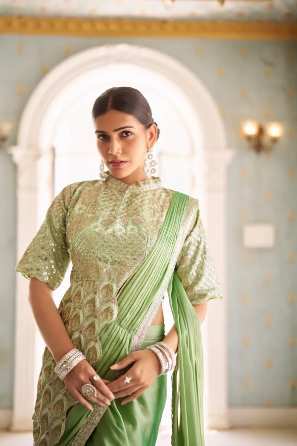 Green_Chinon_Ready_To_Wear_Saree_With_Fully_Embroidered_Stylist_Blouse_For_Women