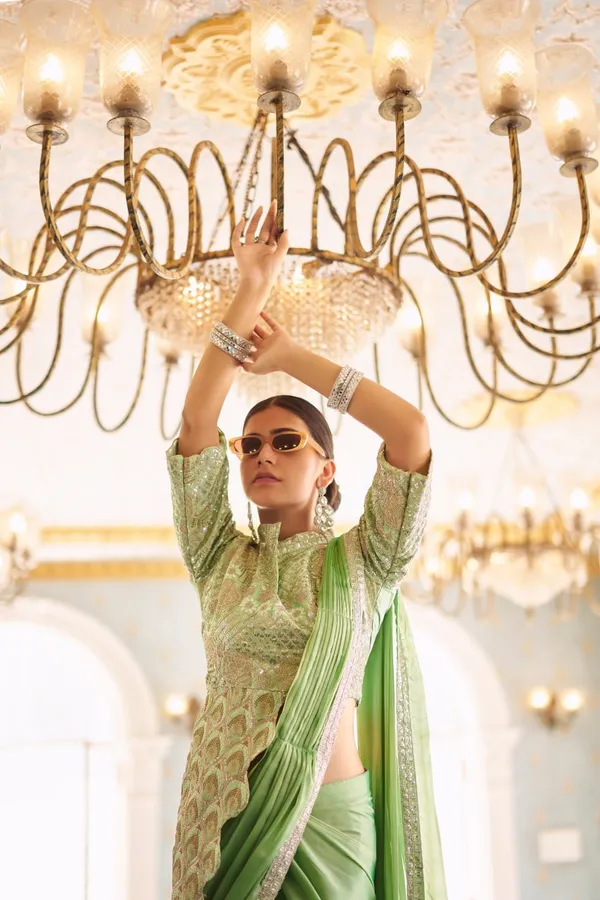 Green_Chinon_Ready_To_Wear_Saree_With_Fully_Embroidered_Stylist_Blouse_For_Women