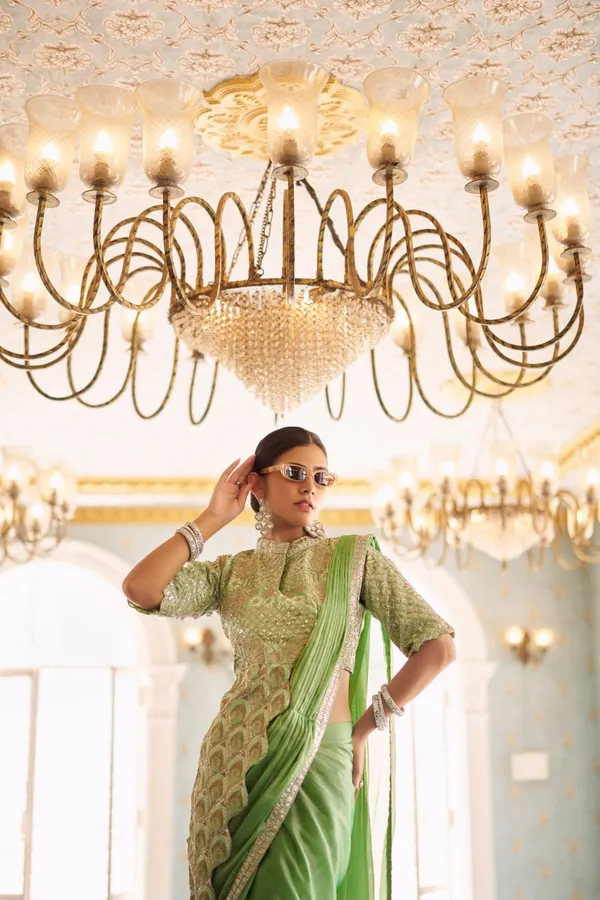 Green_Chinon_Ready_To_Wear_Saree_With_Fully_Embroidered_Stylist_Blouse_For_Women