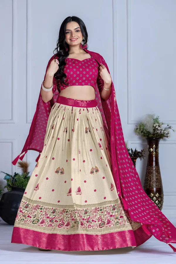 Pink_Heavy_Lichi_Fabric_With_Jacquard_Border_Lehenga_For_Women