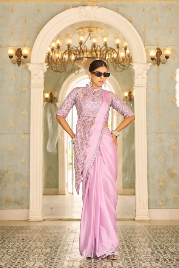 Lavender_Chinon_Ready_To_Wear_Saree_With_Fully_Embroidered_Stylist_Blouse_For_Women