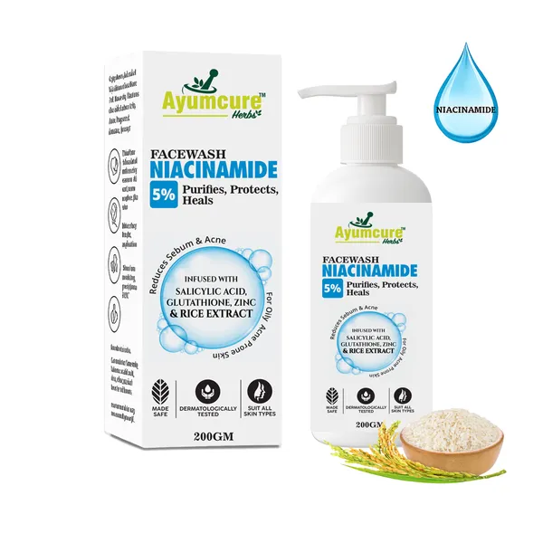 Ayumcure Ayumcure 5% Niacinamide Face Wash with 0.5% Salicylic Acid,  Glutathione, Zinc & Rice Extract | Anti-Acne, Brightening Cleanser for Oily  & Combination Skin | 200g | Unisex Daily Face Wash Price