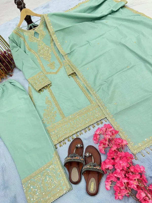 Pista_Green_Heavy_Chinon_Silk_With_Heavy_Embroidery_Work_For_Women