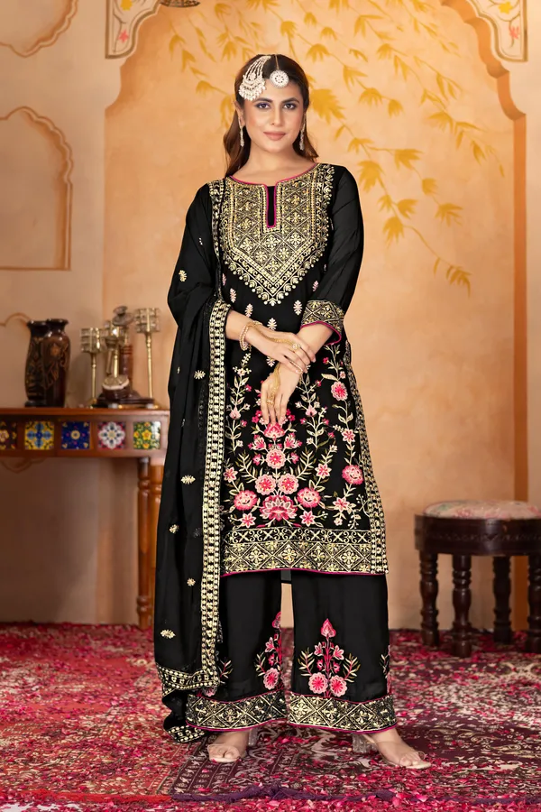 Black_Designer_Faux_Georgette_Party_Wear_3_Pis_Suit_Collection_For_Women