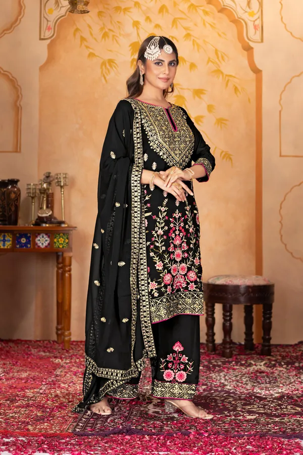 Black_Designer_Faux_Georgette_Party_Wear_3_Pis_Suit_Collection_For_Women