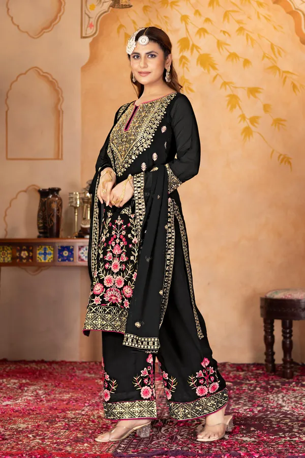 Black_Designer_Faux_Georgette_Party_Wear_3_Pis_Suit_Collection_For_Women