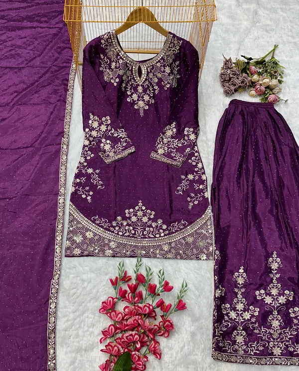 Purple_Heavy_Chinon_Silk_With_Heavy_Embroidery_Work_And_Moti_Work_For_Women