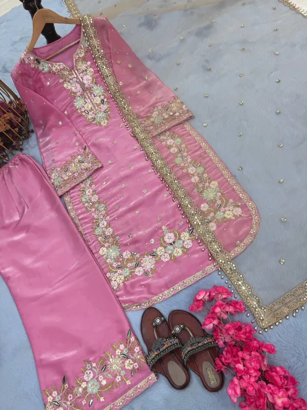 Light_Pink_Pure_Jimmy_Choo_With_Heavy_Embroidery_5_Mm_Sequence_Work_With_Diamond&_Moti_Hand_Work_With_Fancy_Sleeves_For_Women