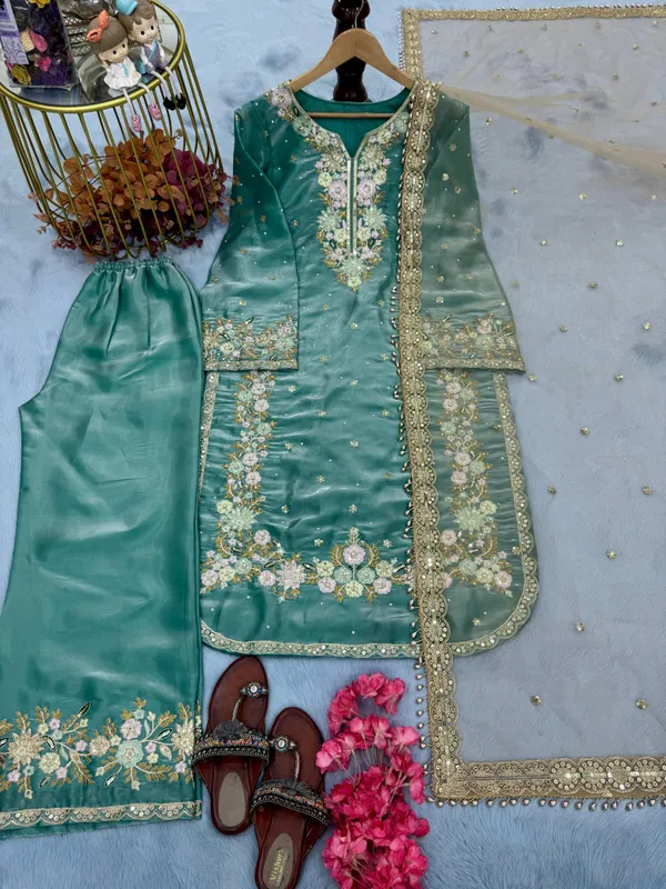 Bottle_Blue_Pure_Jimmy_Choo_With_Heavy_Embroidery_5_Mm_Sequence_Work_With_Diamond&_Moti_Hand_Work_With_Fancy_Sleeves_For_Women