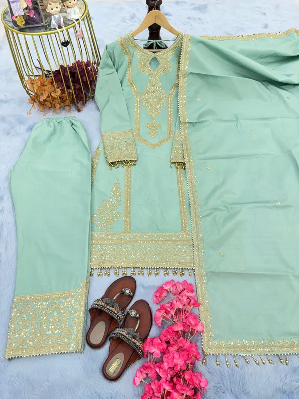 Pista_Green_Heavy_Chinon_Silk_With_Heavy_Embroidery_Work_For_Women