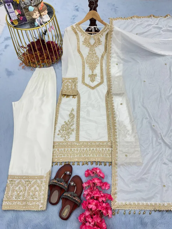 White_Heavy_Chinon_Silk_With_Heavy_Embroidery_Work_For_Women