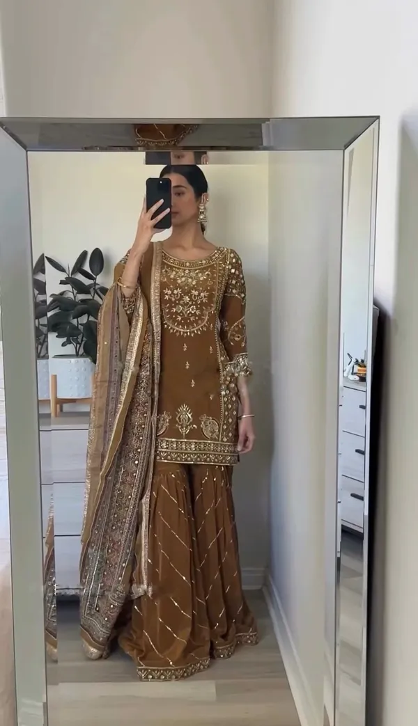 Graceful_Brown_Heavy_Chinon_Silk_With_5Mm_Embroidery_Sequence_Work_Sharara_For_Women