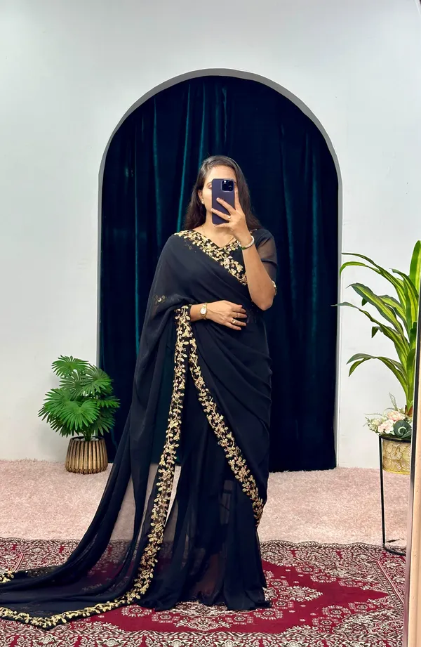 Classic_Black_Faux_Georgette_Desinger_Saree_Gown_For_Women