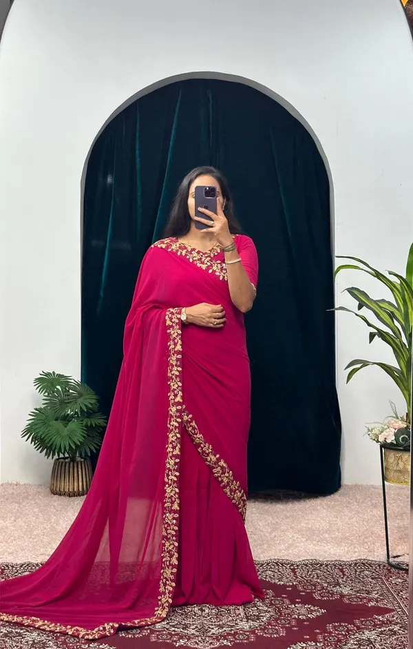 Pink_Faux_Georgette_Desinger_Saree_Gown_For_Women