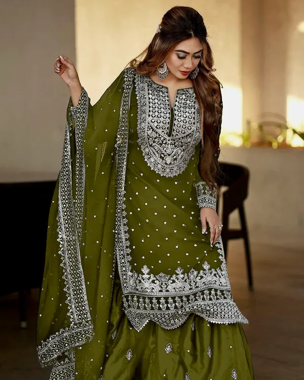 Stylish_Mehendi_Heavy_Chinon_Silk_With_Heavy_Embroidery_Work_For_Women