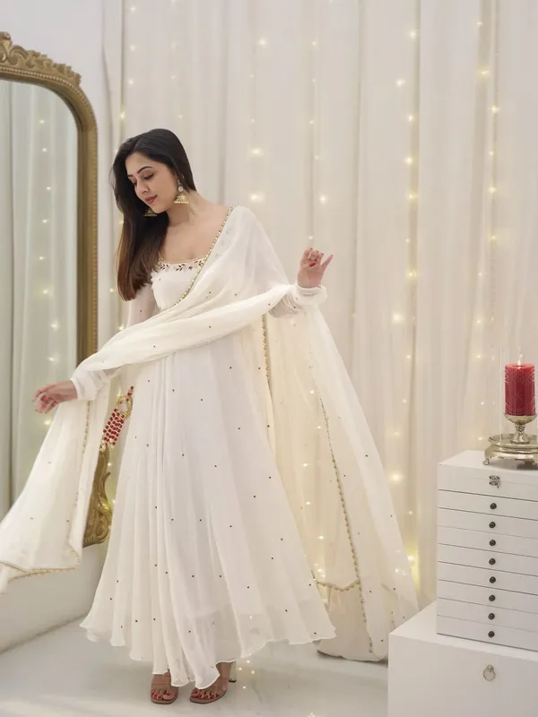 White_Aux_Georgette_With_Embroidery_Work_With_Fancy_Full_Sleeve_For_Women