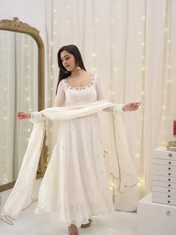 White_Aux_Georgette_With_Embroidery_Work_With_Fancy_Full_Sleeve_For_Women
