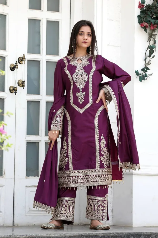 Wine_Pure_Natural_Crep_Silk_With_Embroidery_Sequence_Work_With_Full_Sleeve_For_Women