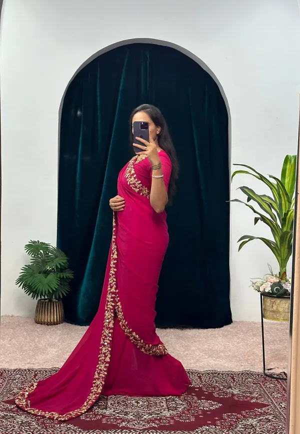 Pink_Faux_Georgette_Desinger_Saree_Gown_For_Women