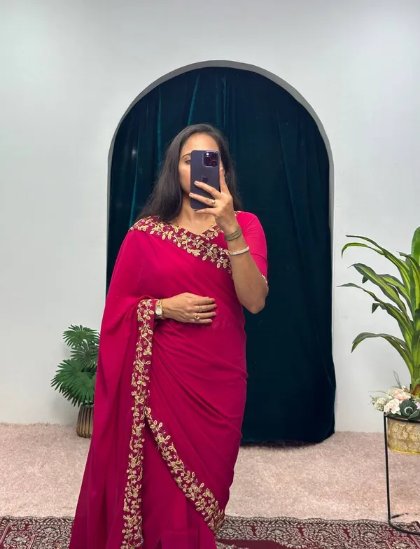 Pink_Faux_Georgette_Desinger_Saree_Gown_For_Women