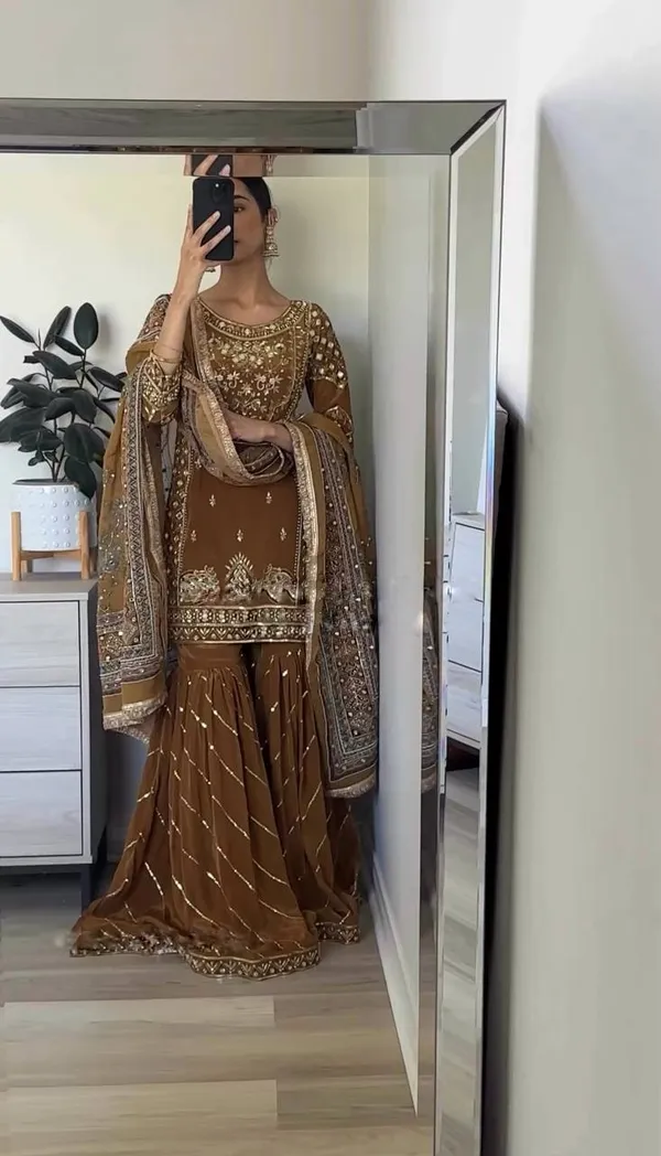 Graceful_Brown_Heavy_Chinon_Silk_With_5Mm_Embroidery_Sequence_Work_Sharara_For_Women