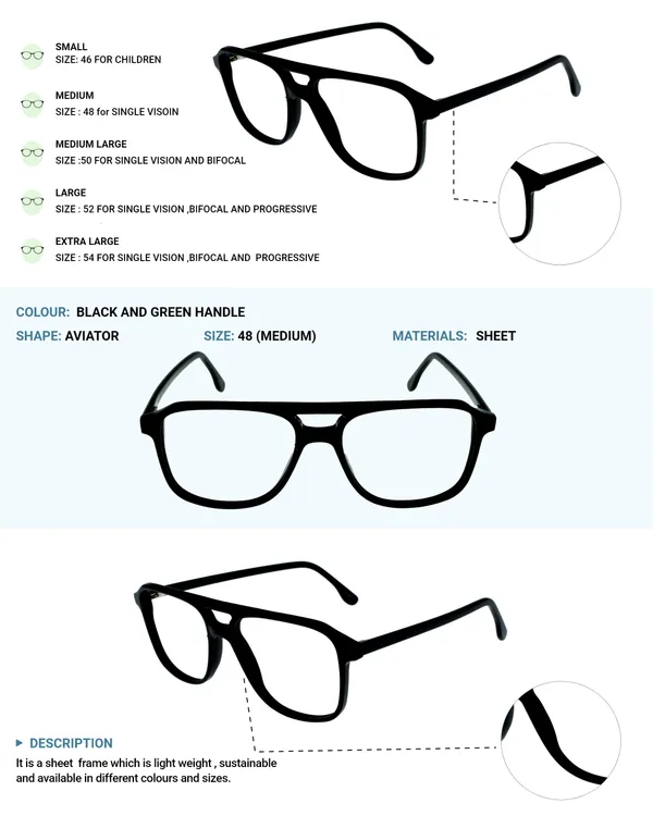 Black_&_Green_Handle_Aviator_Shaped_Premium_Acetate_Full_Rim_Lightweight_Premium_Eye_Frames_For_Unisex_|_Blue_Ray_Zero_Power