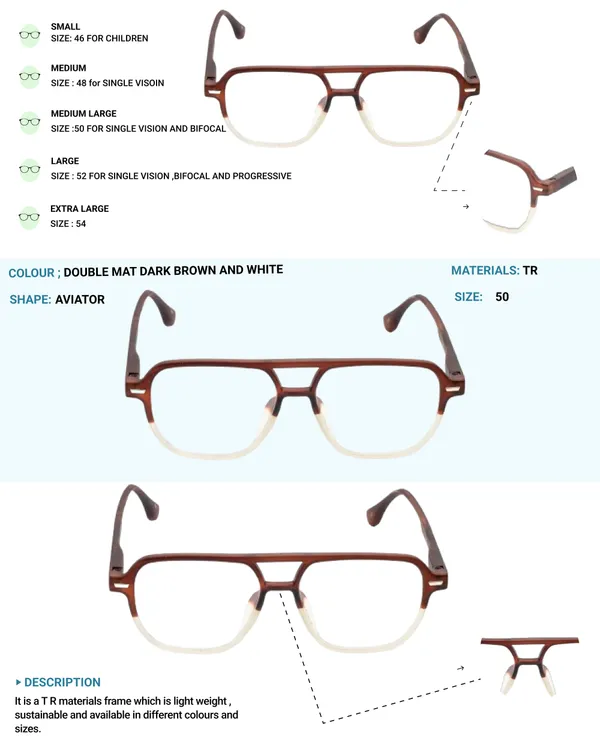 Dark_Brown_&_White_Tr_Full_Rim_Double_Mat_Finish_Eye_Frames_For_Unisex_|_Blue_Ray_Zero_Power