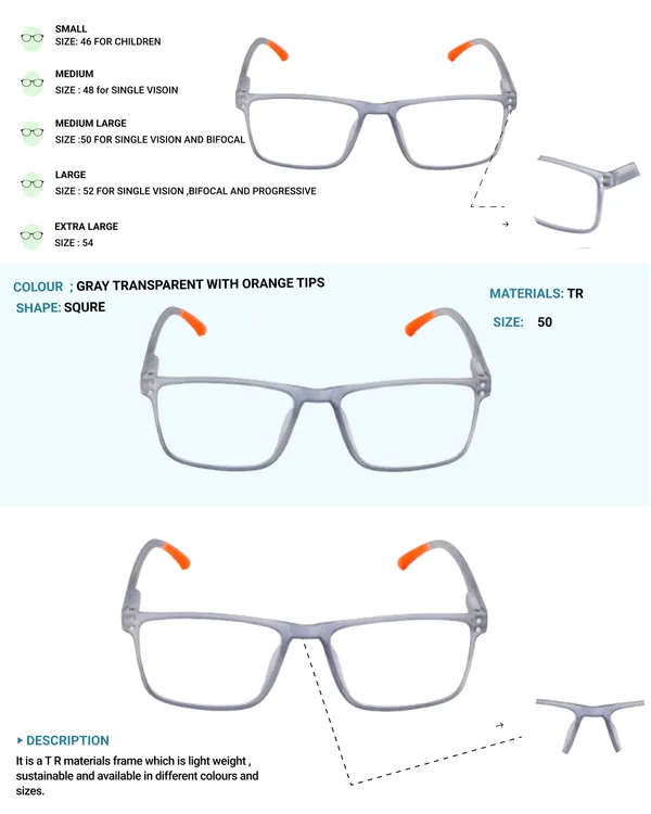 Gray_&_Transparent_&_Orange_Square_Shape_Tr_Full_Rim_Frames_Lightweight_Eyeframes_And_Eyewear_For_Unisex_|_Blue_Ray_Zero_Power