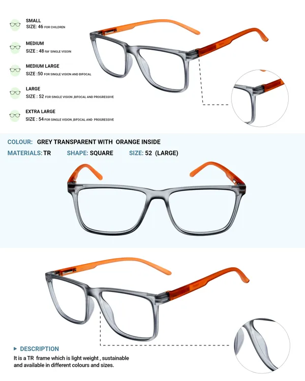 Grey_&_Transparent_&_Orange_Square_Shape_Tr_Full_Rim_Frames_Lightweight_Eyeframes_And_Eyewear_For_Unisex_|_Blue_Ray_Zero_Power
