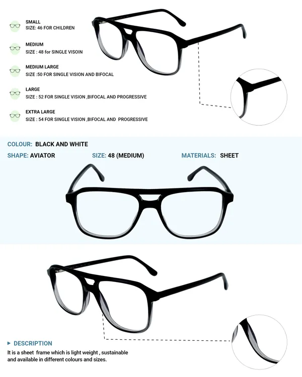Black_&_White_Aviator_Shaped_Premium_Acetate_Full_Rim_Lightweight_Premium_Eye_Frames_For_Unisex_|_Blue_Ray_Zero_Power