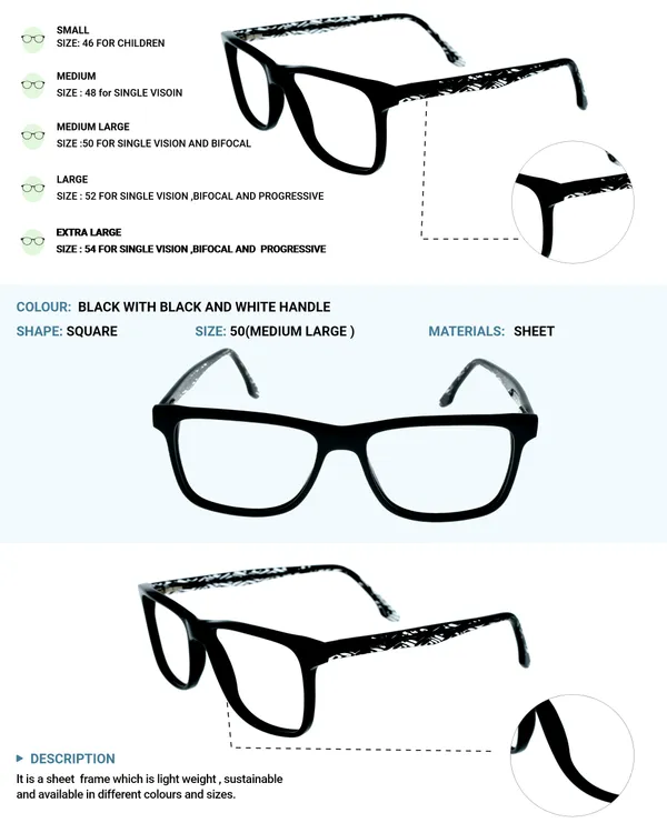 Black_&_White_Square_Shaped_Premium_Acetate_Full_Rim_Lightweight_Premium_Eye_Frames_For_Unisex_|_Blue_Ray_Zero_Power
