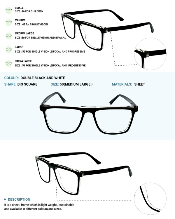 Black_&_White_Square_Shaped_Premium_Acetate_Full_Rim_Lightweight_Premium_Eye_Frames_For_Unisex_|_Blue_Ray_Zero_Power