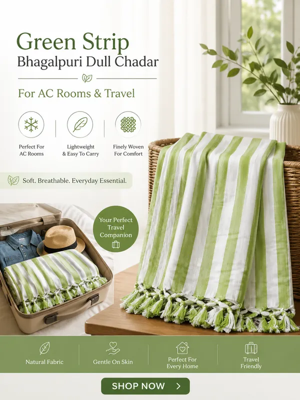 Green_Strip_Bhagalpuri_Dull_Chadar_For_AC_Rooms_&_Travel