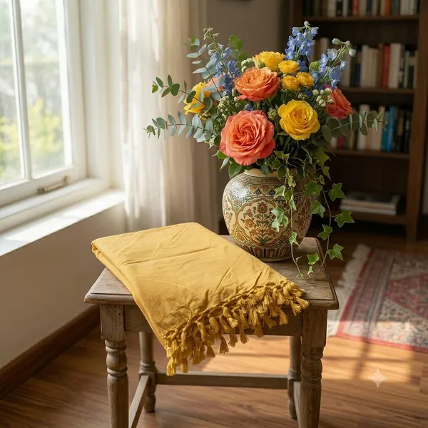 Yellow_Silk__Solid_Comfortable_Bhagalpuri_Dull_Shawl_Chadar_Travel_Purpose