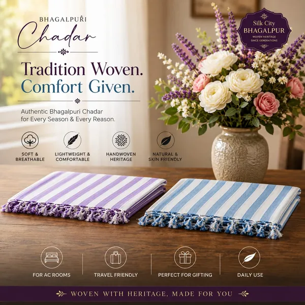 Pack_Of_2_Blue_And_Purple_Strip_Bhagalpuri_Dull_Chadar