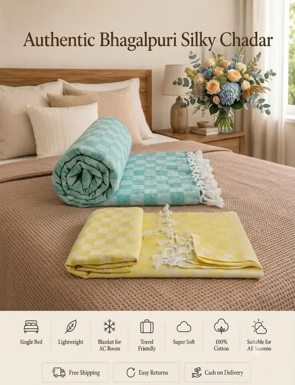 Pack_Of_2_Top_Quality_Lemon_Yellow_&_Rama_Green_3D_Bhagalpuri_Dull_Chadar_All_Seasons