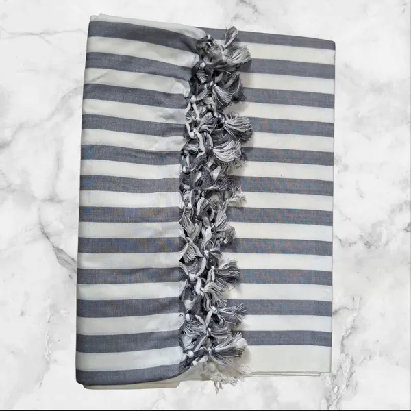 Grey_Bhagalpuri_Chadar_Cotton_Single_Striped_Printed_Flat_Bedsheet