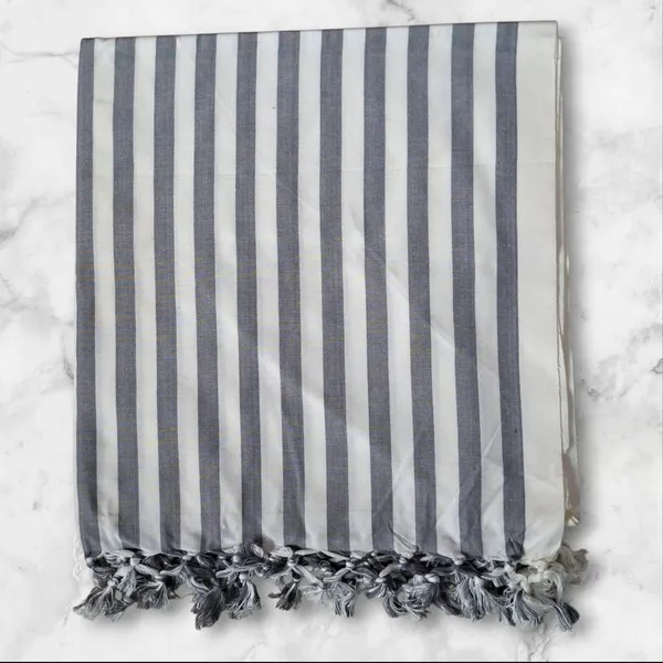 Grey_Bhagalpuri_Chadar_Cotton_Single_Striped_Printed_Flat_Bedsheet