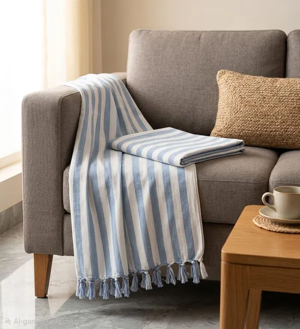 Top_Quality_Blue_Strip_Bhagalpuri_Dull_Chadar_For_AC_Rooms_&_Travel