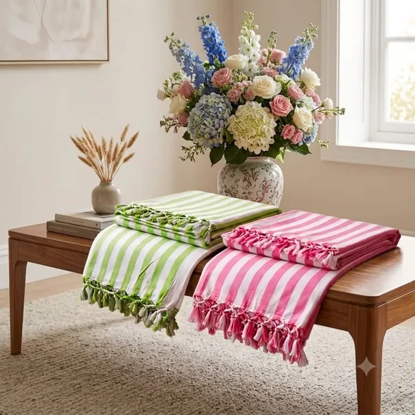 Pack_Of_2_Green_And_Pink_Strip_Bhagalpuri_Dull_Chadar