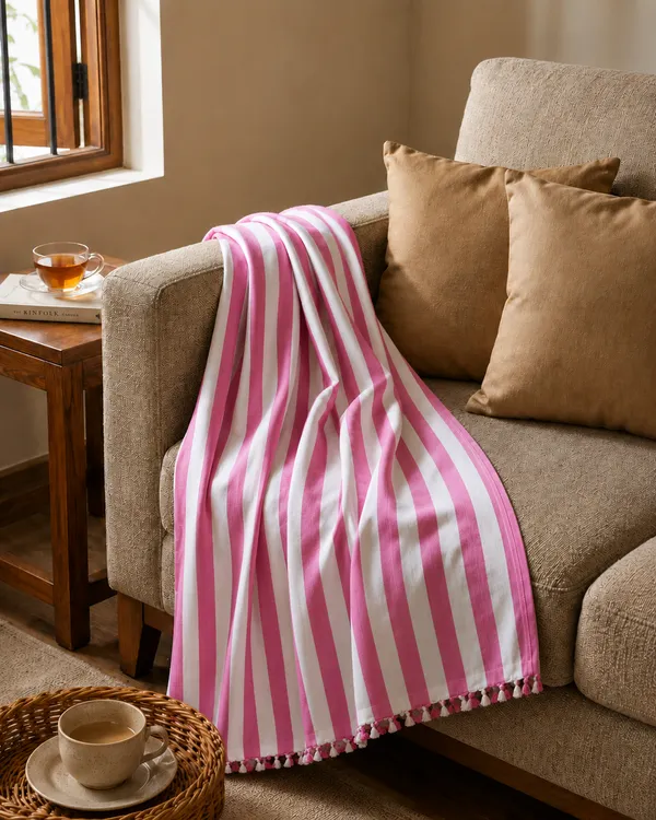 Pack_Of_2_Green_And_Pink_Strip_Bhagalpuri_Dull_Chadar