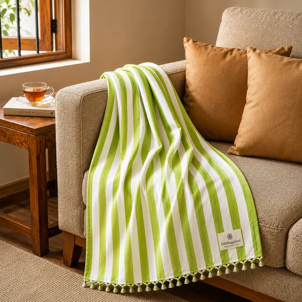Pack_Of_2_Green_And_Pink_Strip_Bhagalpuri_Dull_Chadar