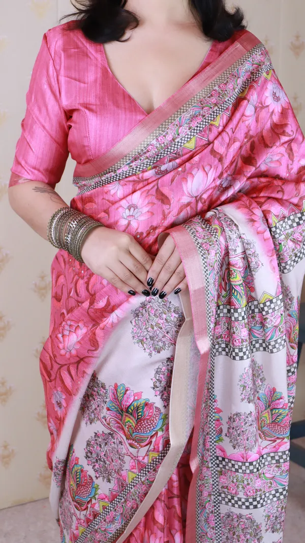 Pink_Tussar_Silk_With_Zari_Woven_Saree_With_Blouse_Piece_For_Women_&_Girl