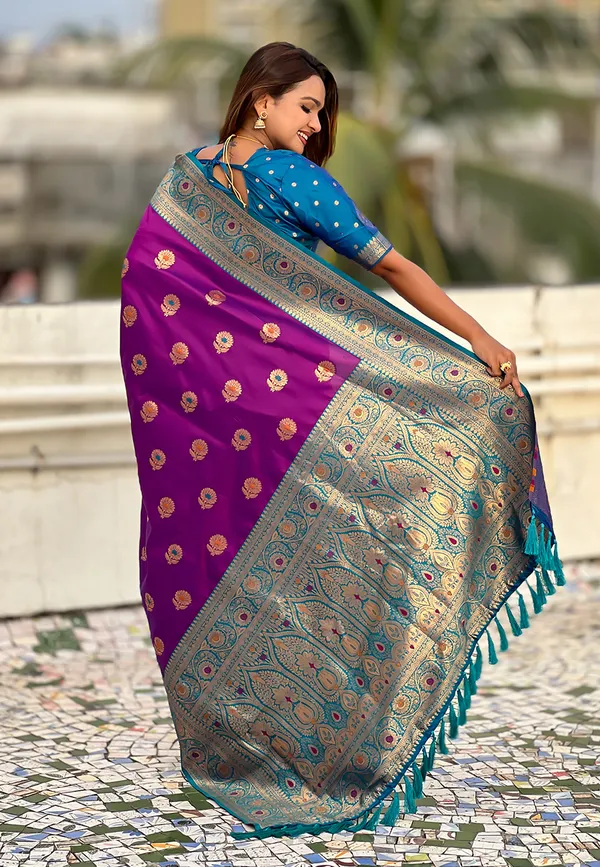 Purple_Soft_Silk_With_Flower_Butta_Meenakari_Motifs_Saree_With_Blouse_Piece_For_Women_&_Girl
