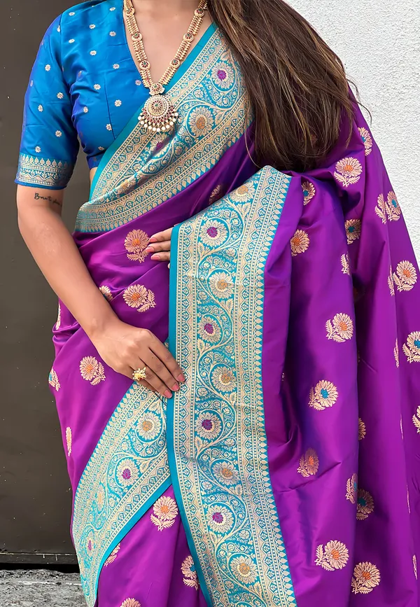 Purple_Soft_Silk_With_Flower_Butta_Meenakari_Motifs_Saree_With_Blouse_Piece_For_Women_&_Girl